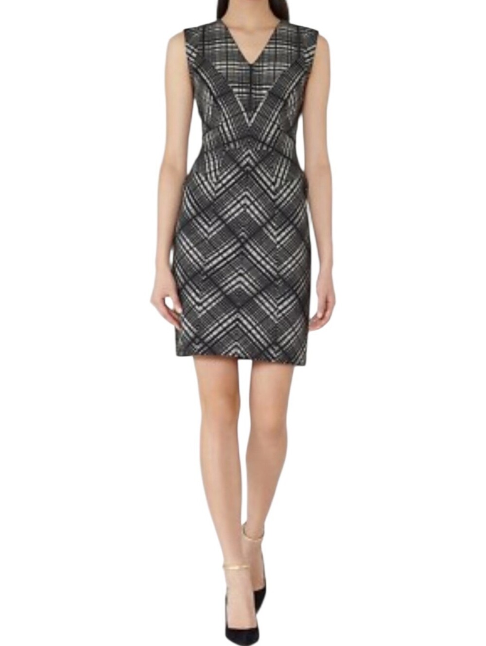 Reiss Nadine Black & White Graphic Sleeveless Sheath Dress Size 6